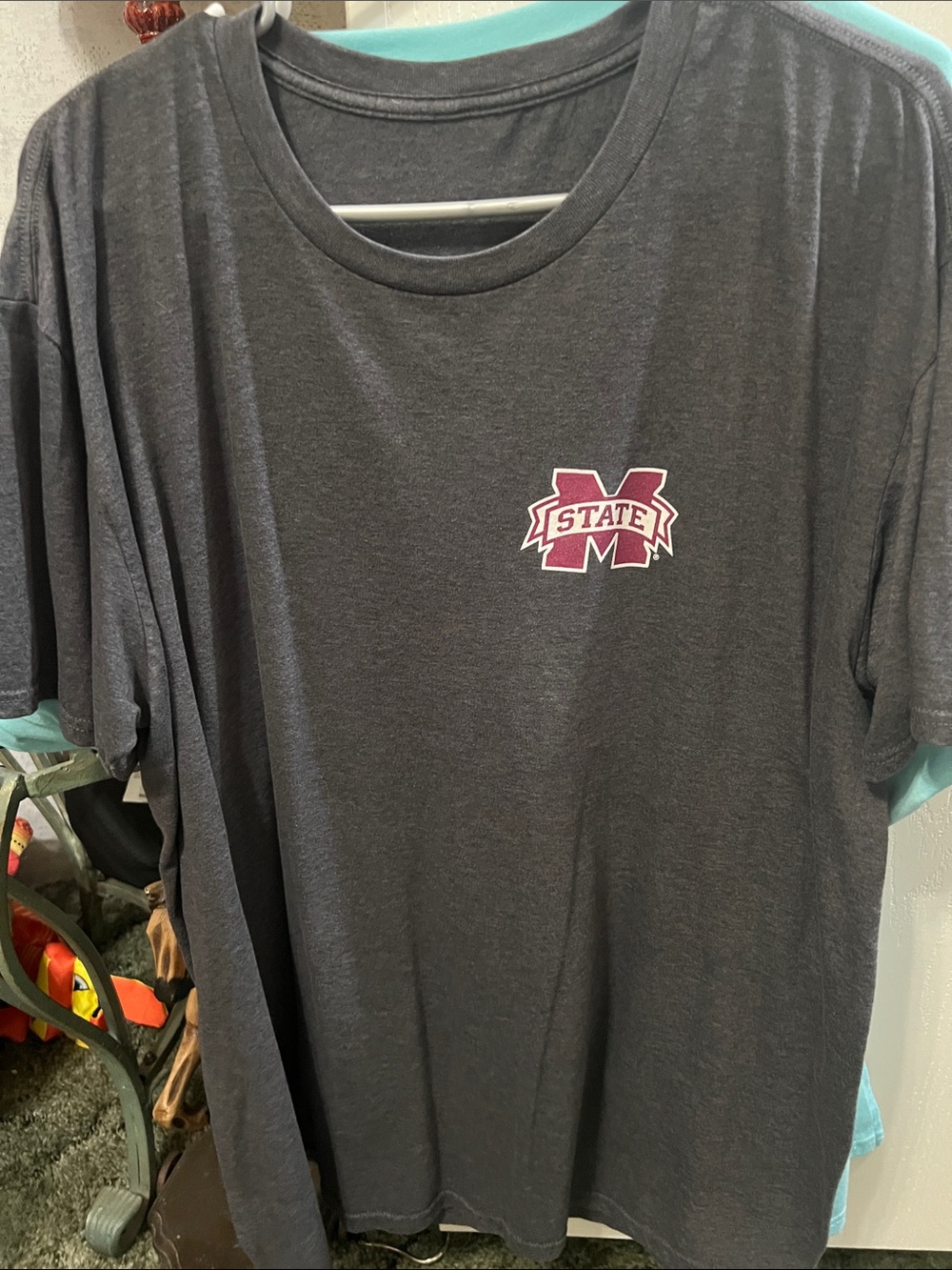 Hanes Charcoal Tee with Maroon 'State' Chest Logo